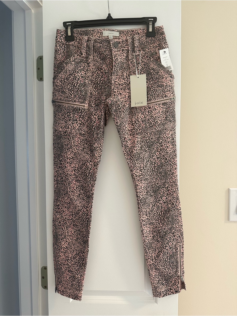 Joie Pink & Black Skinny Animal-Print Jeans